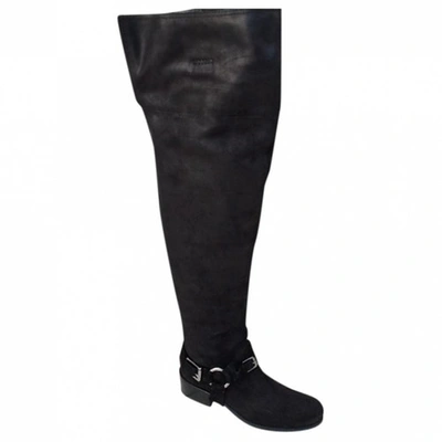 Pre-owned Dior Leather Riding Boots In Black