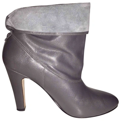 Pre-owned Ann Taylor Leather Ankle Boots In Grey