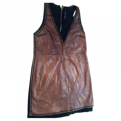 Pre-owned Barbara Bui Leather Mini Dress In Camel