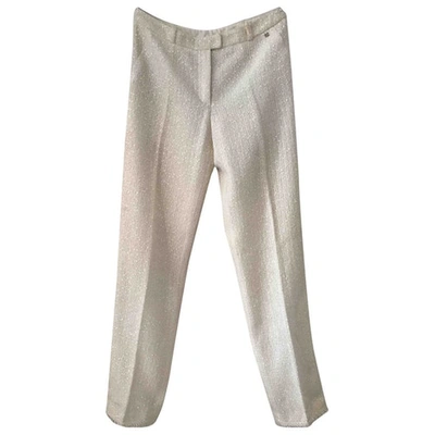 Pre-owned Chanel Wool Trousers In White