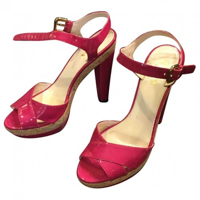 Pre-owned Prada Patent Leather Sandals In Burgundy