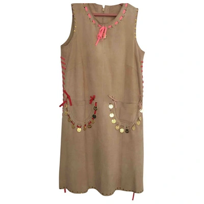 Pre-owned Manoush Leather Mini Dress In Beige