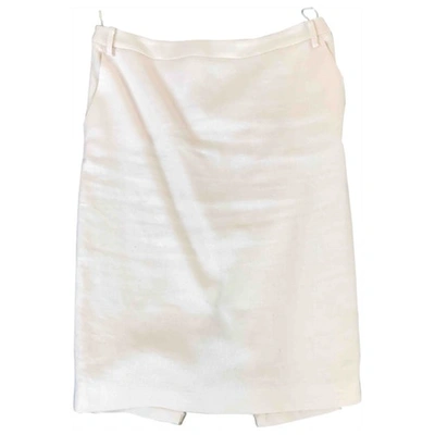 Pre-owned Ferragamo Linen Skirt In White