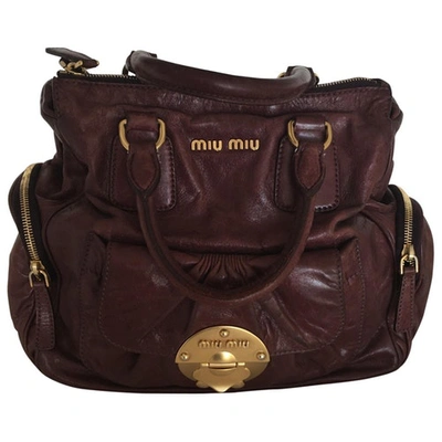 Pre-owned Miu Miu Leather Handbag In Burgundy