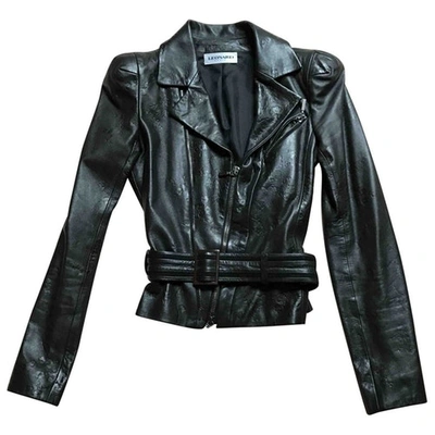 Pre-owned Leonard Leather Short Vest In Black