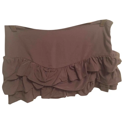 Pre-owned Maje Silk Mini Skirt In Khaki