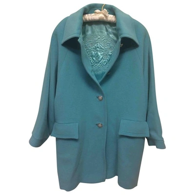 Pre-owned Versace Wool Coat In Turquoise