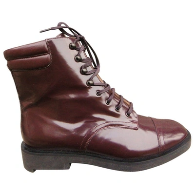 Pre-owned Robert Clergerie Patent Leather Lace Up Boots In Burgundy