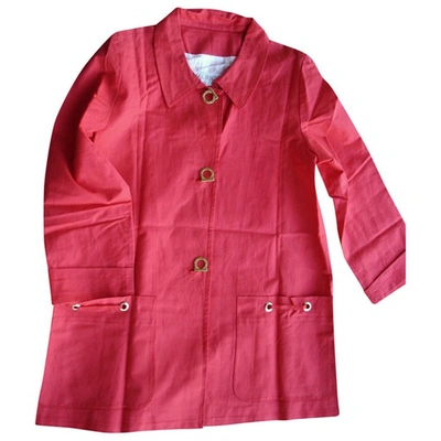 Pre-owned Nina Ricci Linen Trench Coat In Red
