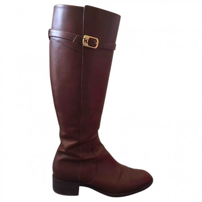 Pre-owned Fendi Leather Riding Boots In Brown