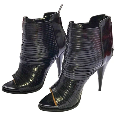 Pre-owned Givenchy Patent Leather Open Toe Boots In Black