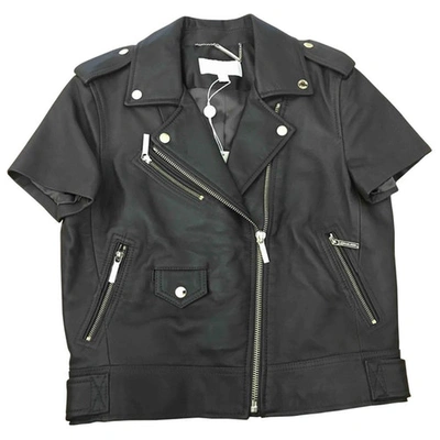 Pre-owned Michael Kors Leather Biker Jacket In Khaki