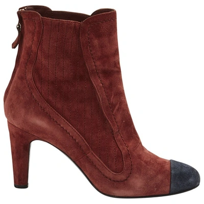 Pre-owned Chanel Ankle Boots In Burgundy