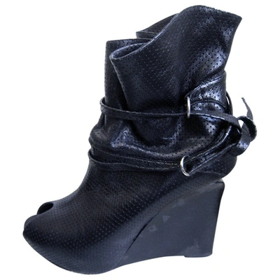 Pre-owned Georgina Goodman Leather Open Toe Boots In Black