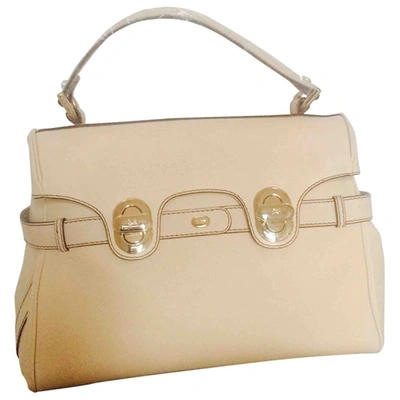 Pre-owned Lancel L'angèle Leather Handbag In Beige