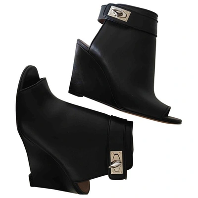 Pre-owned Givenchy Leather Open Toe Boots In Black