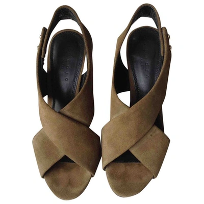 Pre-owned Sandro Leather Sandals In Khaki