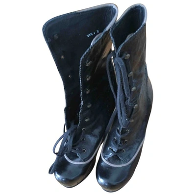 Pre-owned Chie Mihara Leather Lace Up Boots In Black