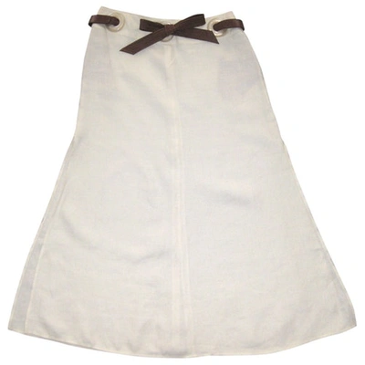 Pre-owned Valentino Linen Maxi Skirt In White