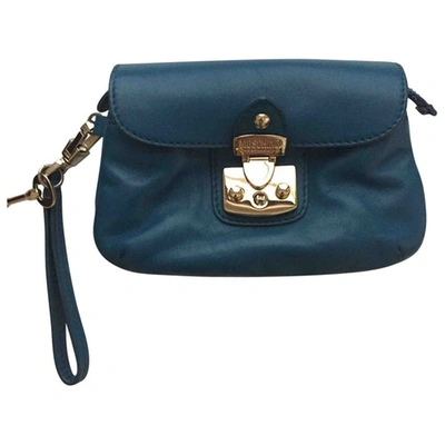 Pre-owned Moschino Cheap And Chic Leather Clutch Bag In Turquoise