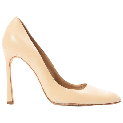 Pre-owned Oscar De La Renta Leather Heels In Beige