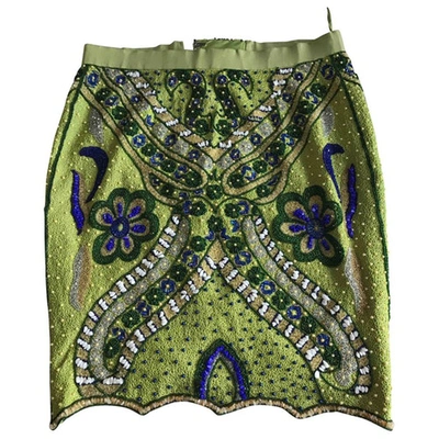 Pre-owned Nicole Romano Silk Mid-length Skirt In Green