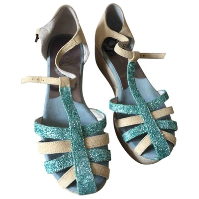 Pre-owned Alberto Guardiani Leather Sandals In Turquoise