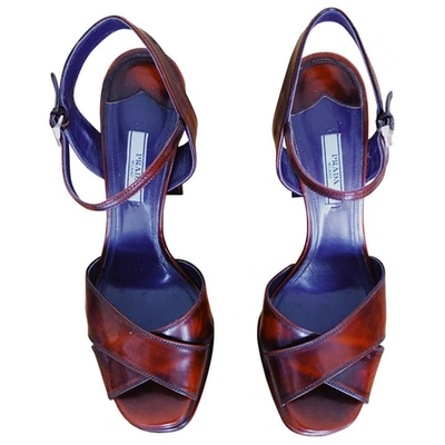 Pre-owned Prada Patent Leather Sandals In Brown