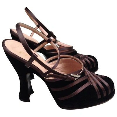 Pre-owned Prada Velvet Heels In Black