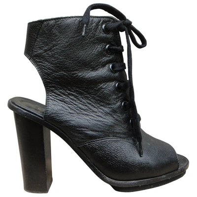 Pre-owned Claudie Pierlot Leather Open Toe Boots In Black