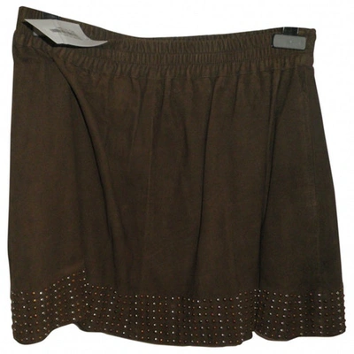 Pre-owned Stella Forest Leather Mini Skirt In Khaki