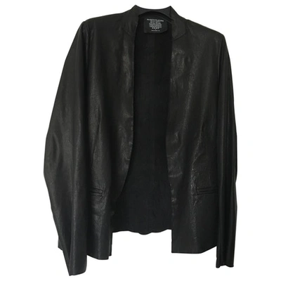 Pre-owned Majestic Leather Blazer In Black