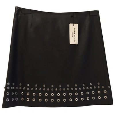 Pre-owned Sonia Rykiel Leather Mini Skirt In Black