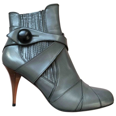 Pre-owned Miu Miu Leather Ankle Boots In Grey