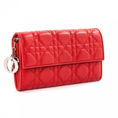 Pre-owned Dior Leather Clutch Bag In Red