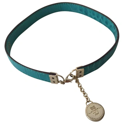 Pre-owned Lancel Leather Necklace In Turquoise