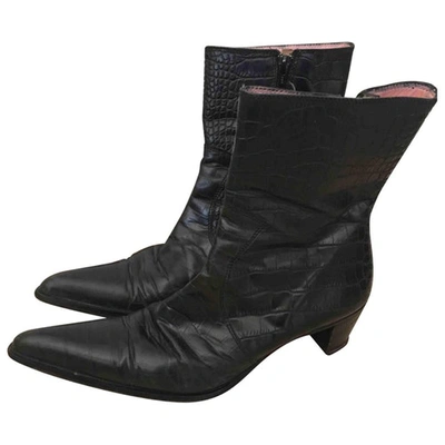 Pre-owned Atelier Mercadal Leather Western Boots In Black