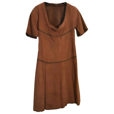 Pre-owned Bottega Veneta Leather Mid-length Dress In Brown