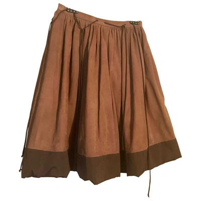 Pre-owned Bottega Veneta Leather Mid-length Skirt In Brown