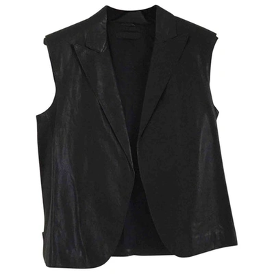 Pre-owned Bottega Veneta Leather Short Vest In Black
