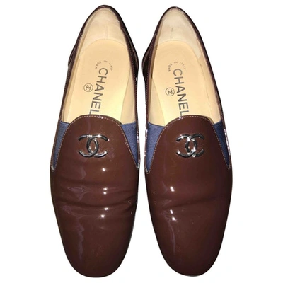 Pre-owned Chanel Patent Leather Flats In Brown