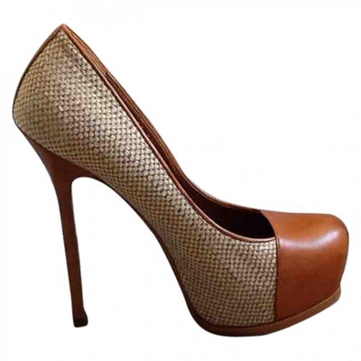 Pre-owned Saint Laurent Trib Too Cloth Heels In Brown