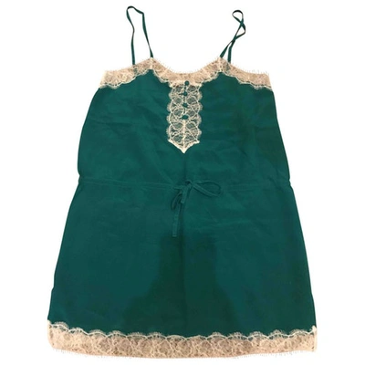 Pre-owned Tara Jarmon Silk Mini Dress In Green