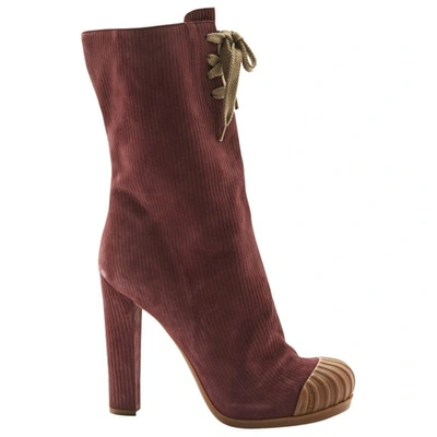 Pre-owned Fendi Ankle Boots In Burgundy