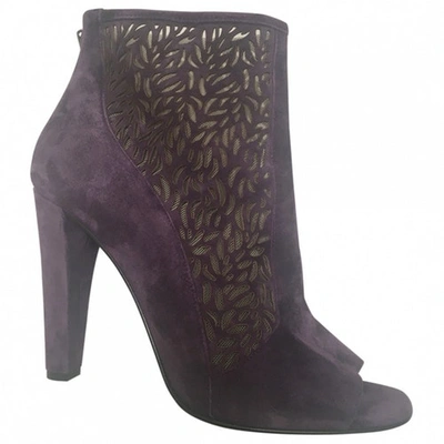 Pre-owned Diane Von Furstenberg Open Toe Boots In Purple