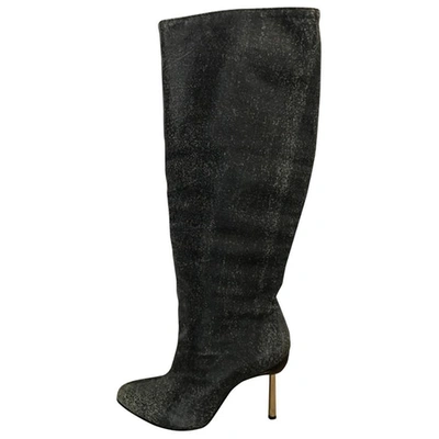 Pre-owned Versace Leather Boots In Anthracite
