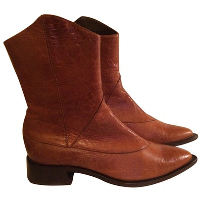 Pre-owned Alberto Guardiani Camel Leather Ankle Boots