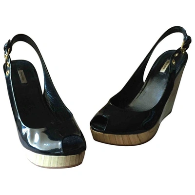 Pre-owned Miu Miu Patent Leather Sandals In Black