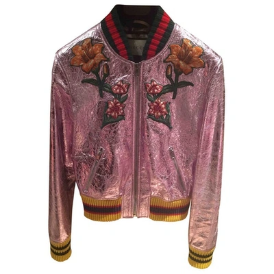 Pre-owned Gucci Leather Biker Jacket In Metallic