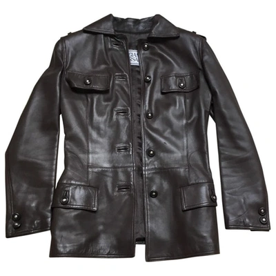 Pre-owned Versace Leather Jacket In Brown